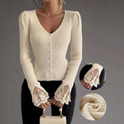 Elegant V-neck Knitted Lace Sweater