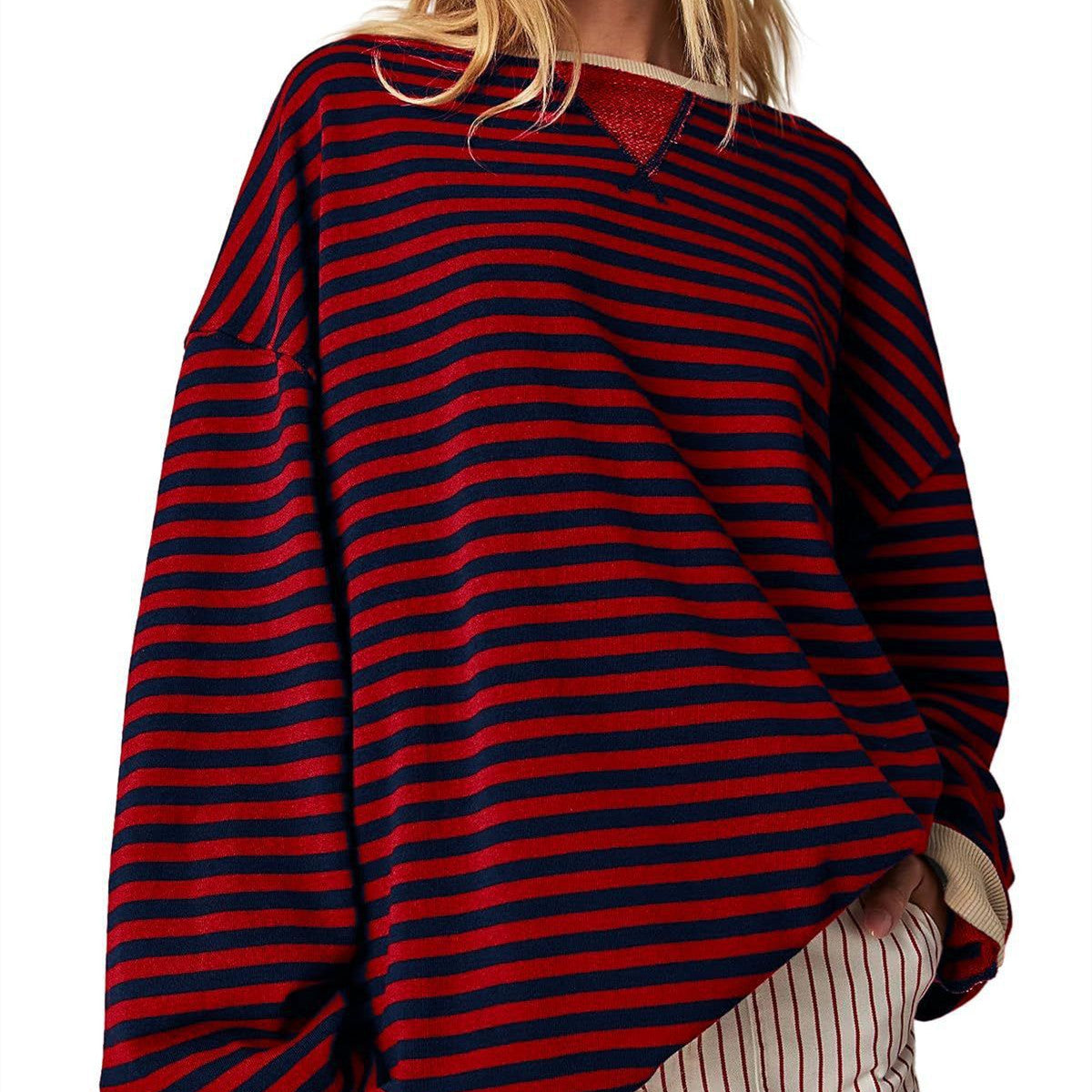 Women's Striped Color-Block Embroidered Pullover Sweater