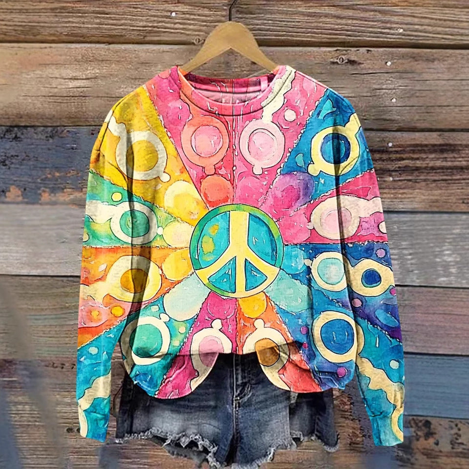 Women's Printed Drop-Shoulder Casual Pullover Sweater