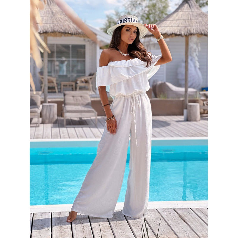 Chic Ruffled Short Sleeve Wide Leg Jumpsuit