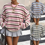 Colorblock Striped Crewneck Pullover Sweatshirt for Women