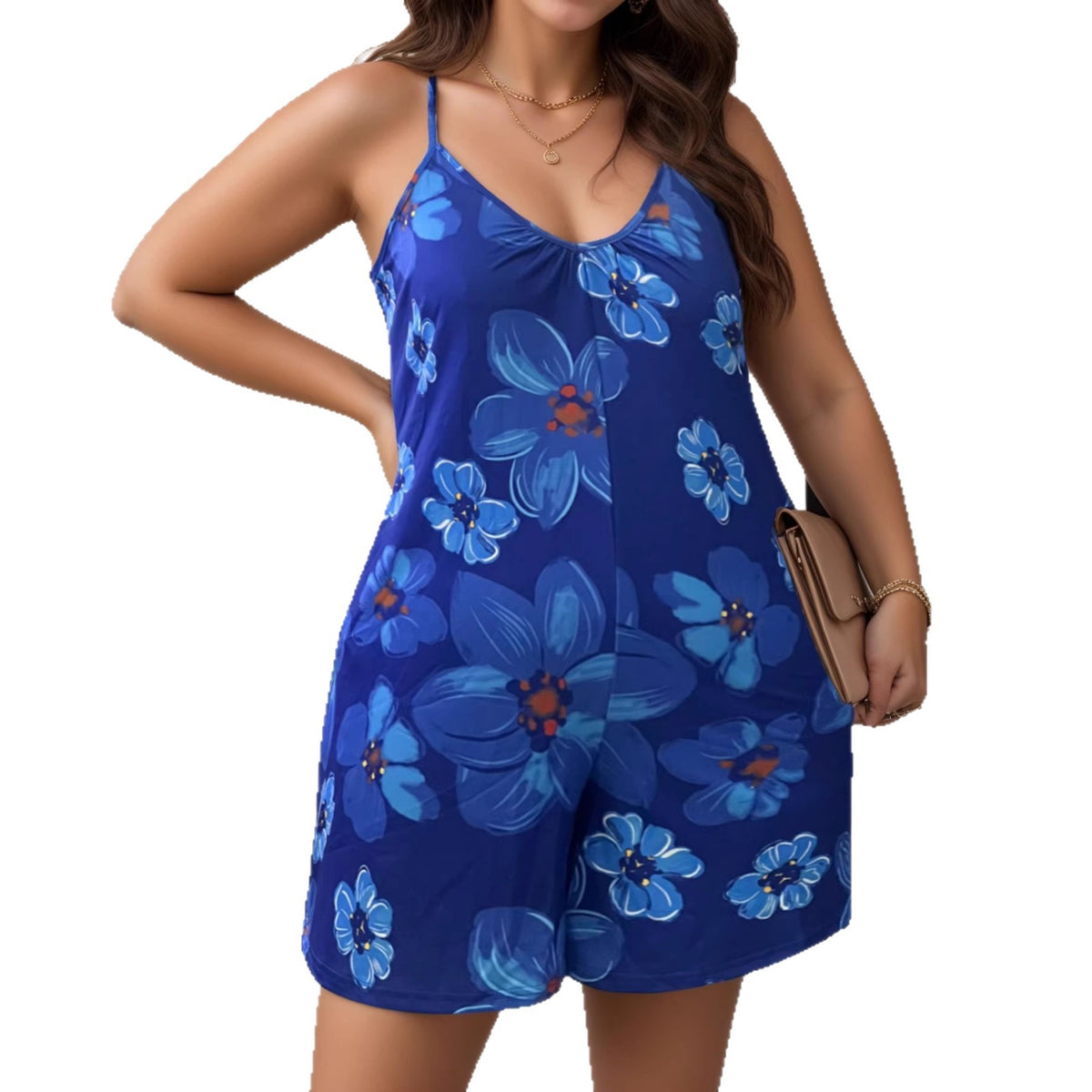 Chic Floral Print Plus-Size Casual Jumpsuit