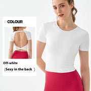 Raspberry Red Spandex Yoga Top – Breathable, Form-Fitting Workout Tee
