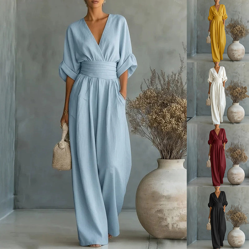 Women's Casual V-Neck Wide-Leg Summer Jumpsuit