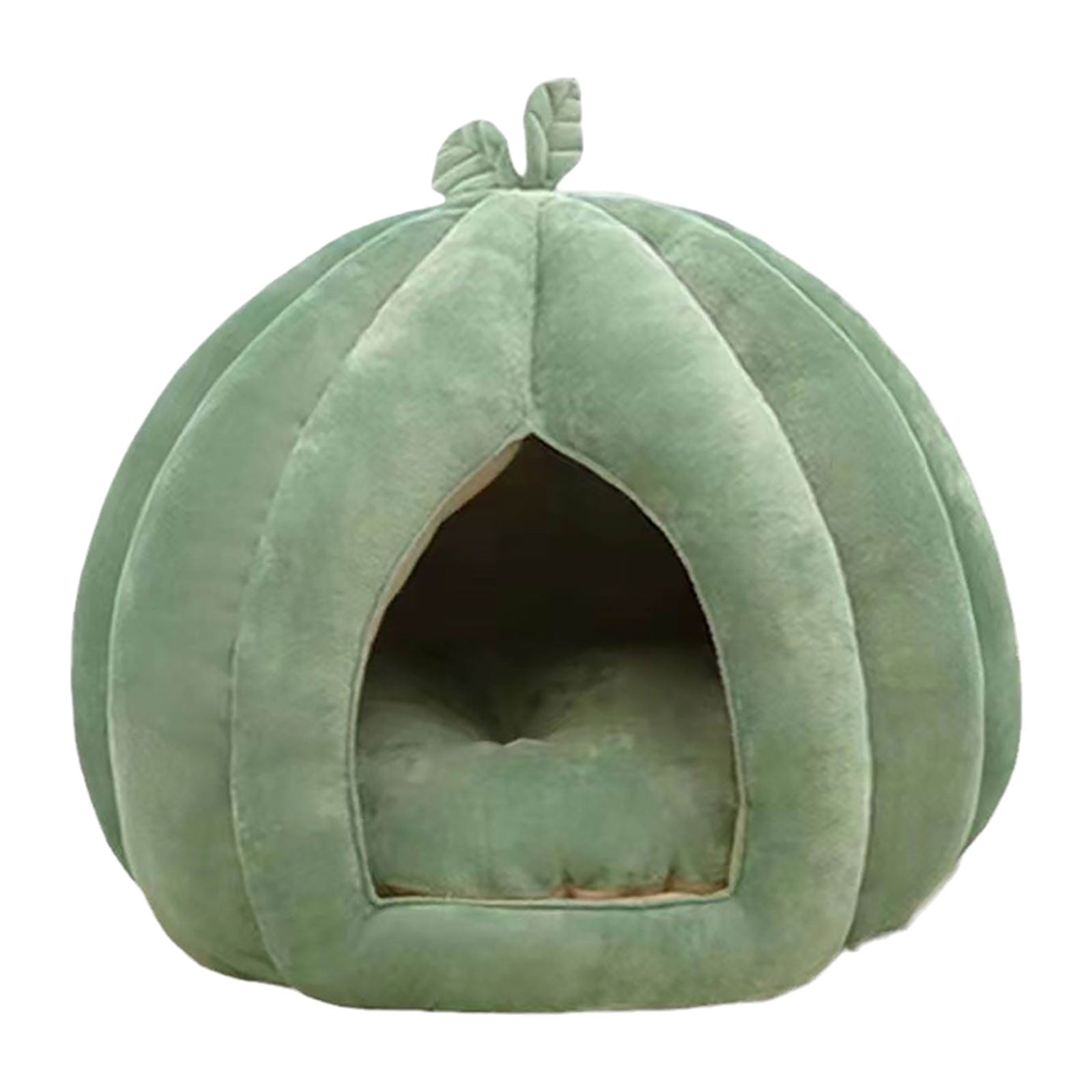 Pumpkin-Like Pet Bed - Soft, No Assembly Needed, Cozy Hideout For Cats & Small Dogs - Removable Washable Cover - Indoor/Outdoor Use - Cute Home Decor In Olive/Green Tones, Playful Design, Plush Lin...