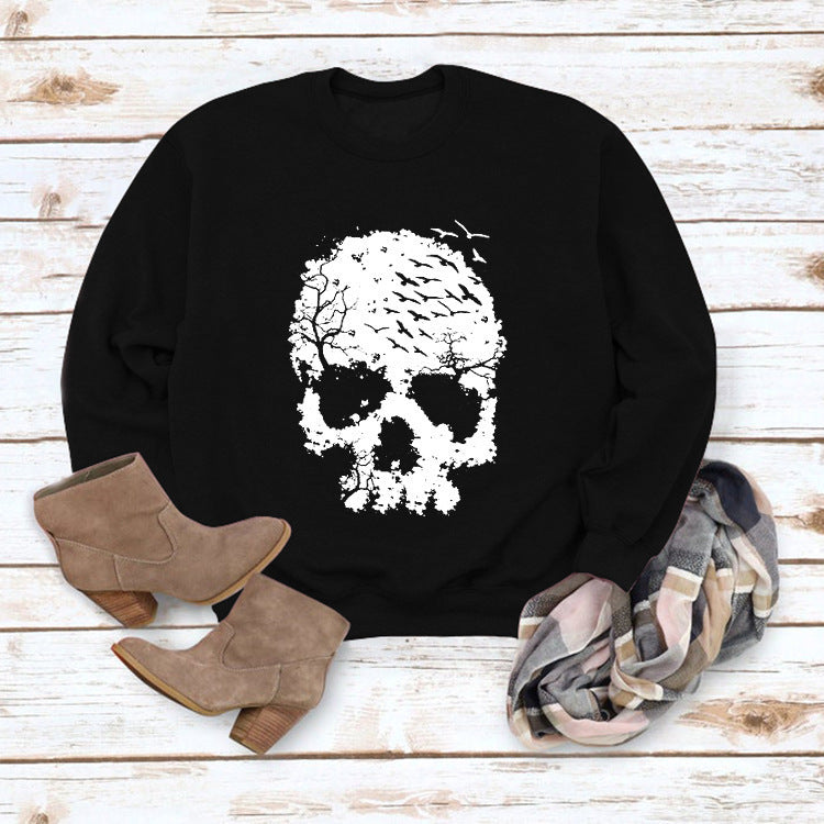 Gothic Skull Print Loose Long Sleeve Sweatshirt