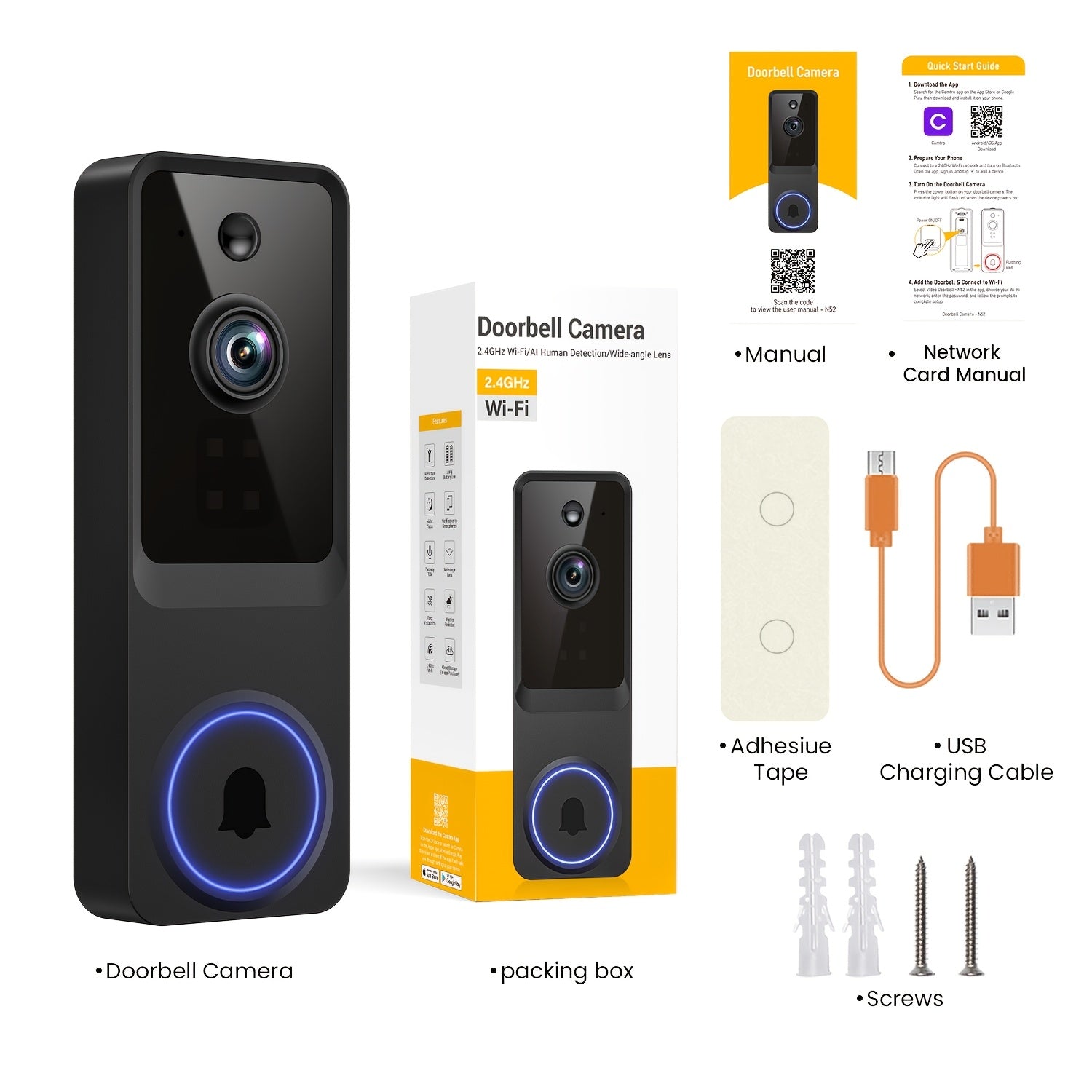2K Wireless Smart Doorbell Camera with 166° Wide-Angle View and Night Vision