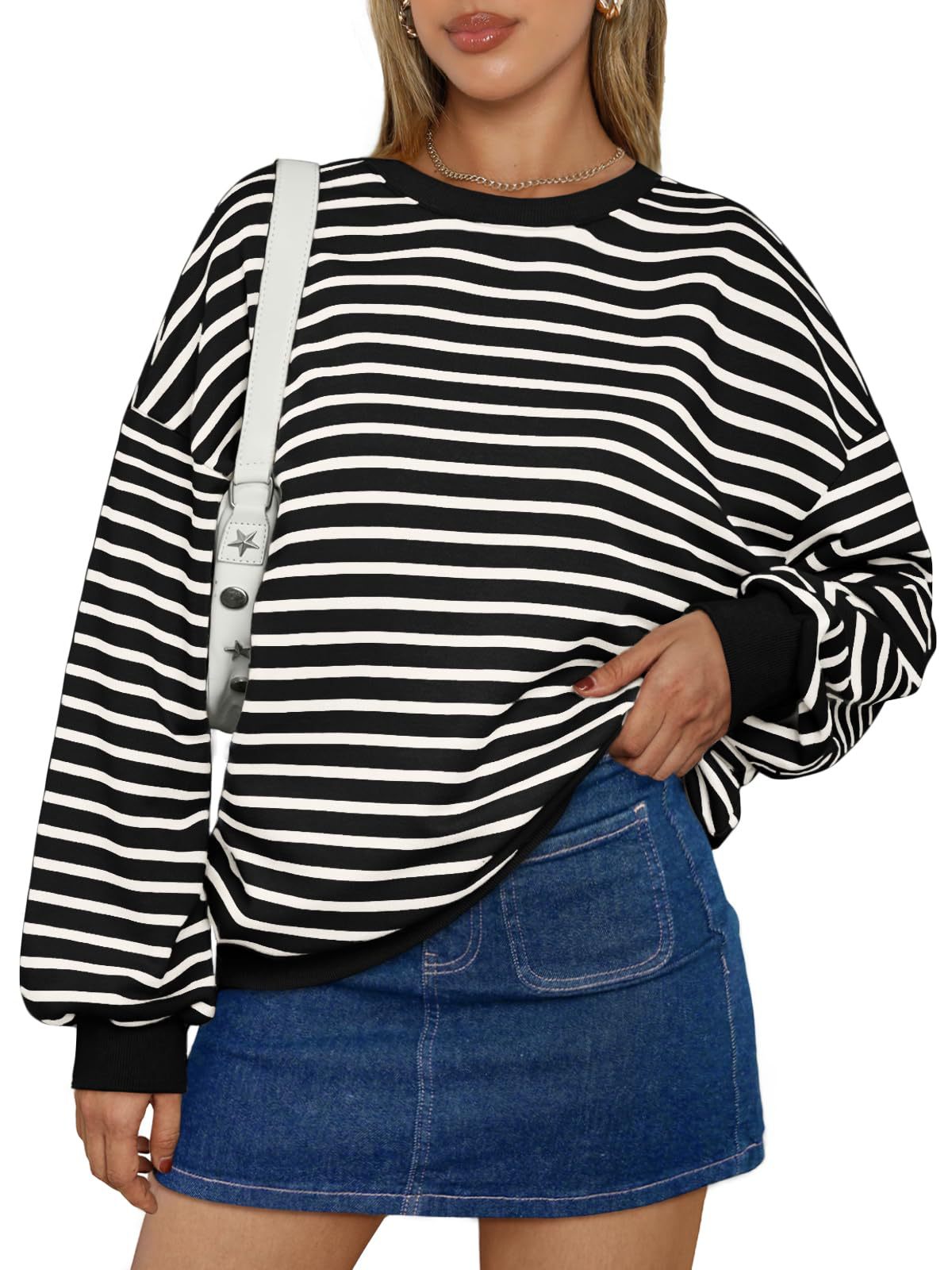 Women's Colorful Striped Loose Round Neck Sweatshirt