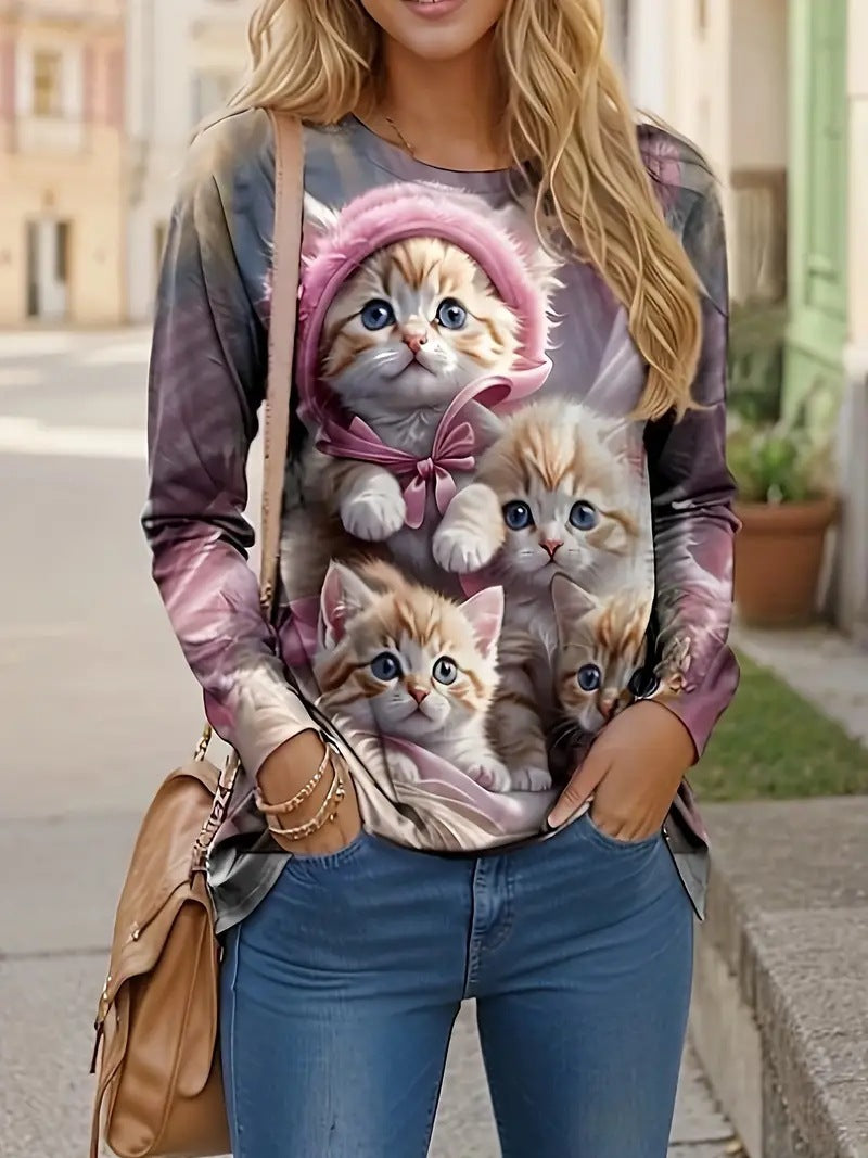 Women's 3D Printed Long Sleeve Crew Neck Sweatshirt