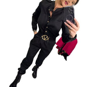 Women's Casual Long Sleeve Shirt Jumpsuit with Waist Control