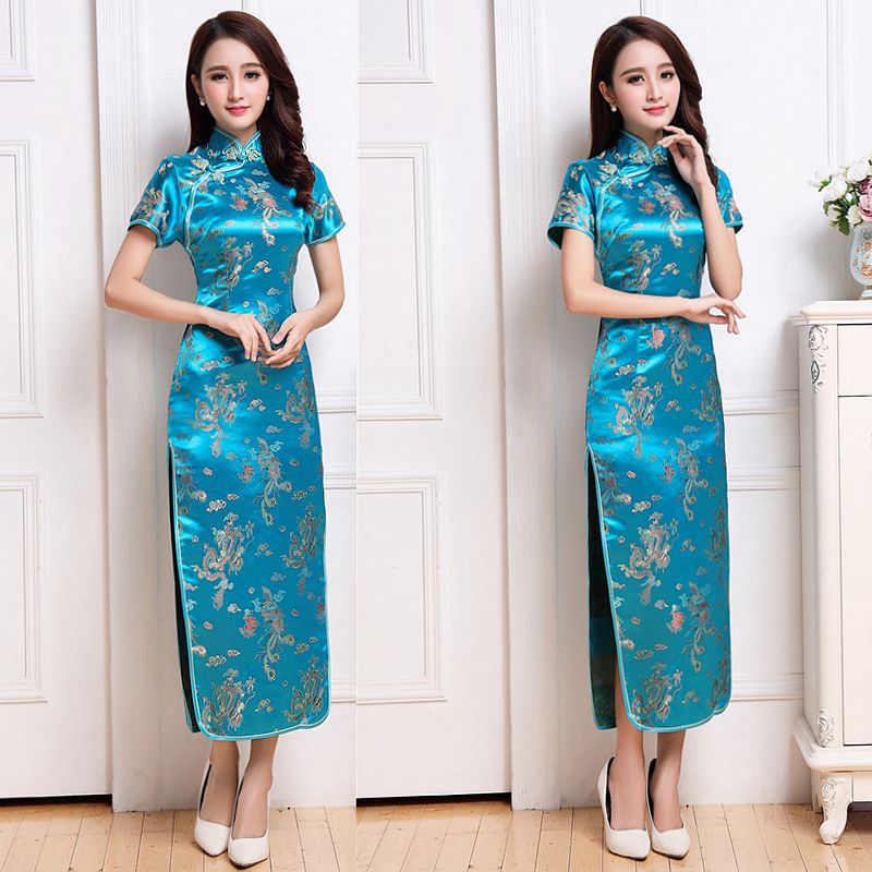 Chinese-style Stand-up Collar Diagonal Placket Short-sleeve Womens Vintage