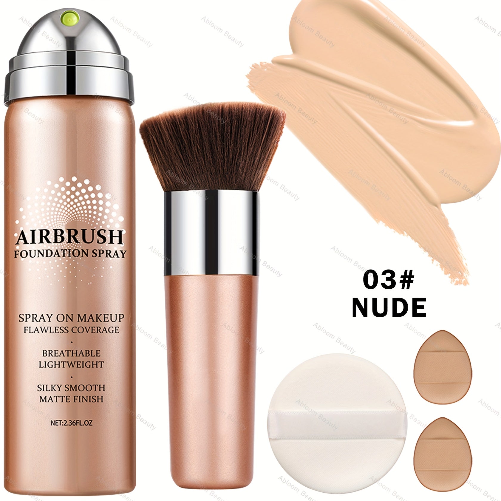 Flawless AirBrush Foundation - High Coverage, Smooth Creamy Matte Spray, Natural Nude Finish, Light Beige for Mature Skin