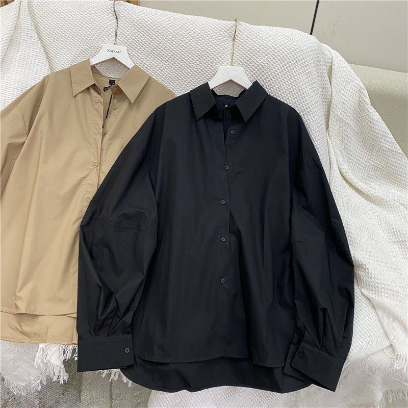 Women's Solid Color Retro Casual Long Sleeve Loose Shirt