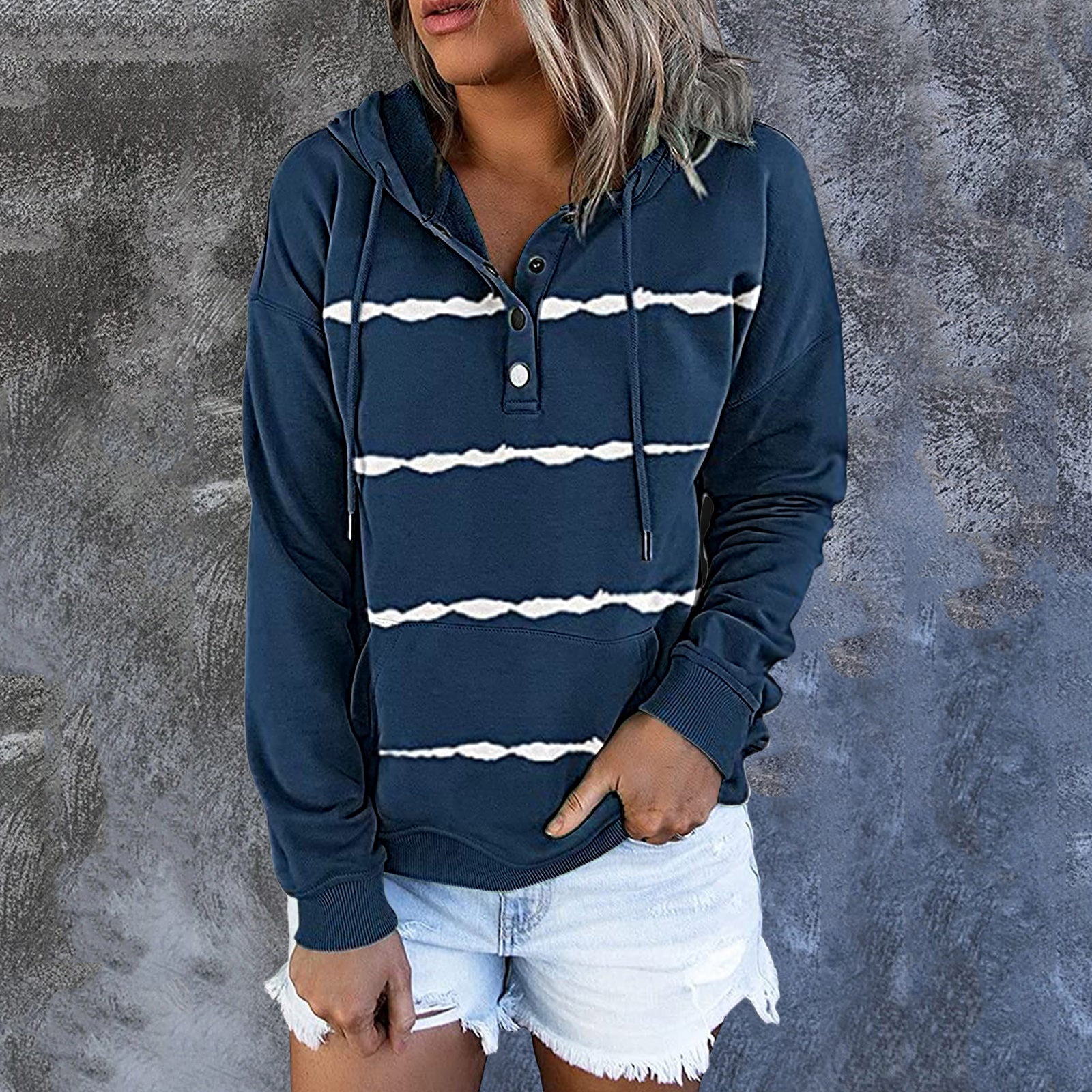 Women's Casual Solid Color Cotton Pullover Hoodie