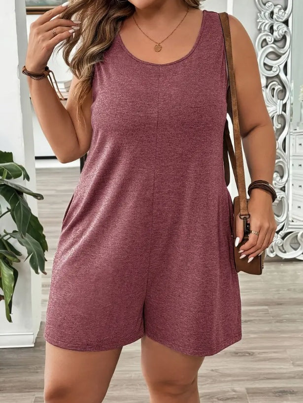 Plus Size Sleeveless Pocket Romper Casual Jumpsuit