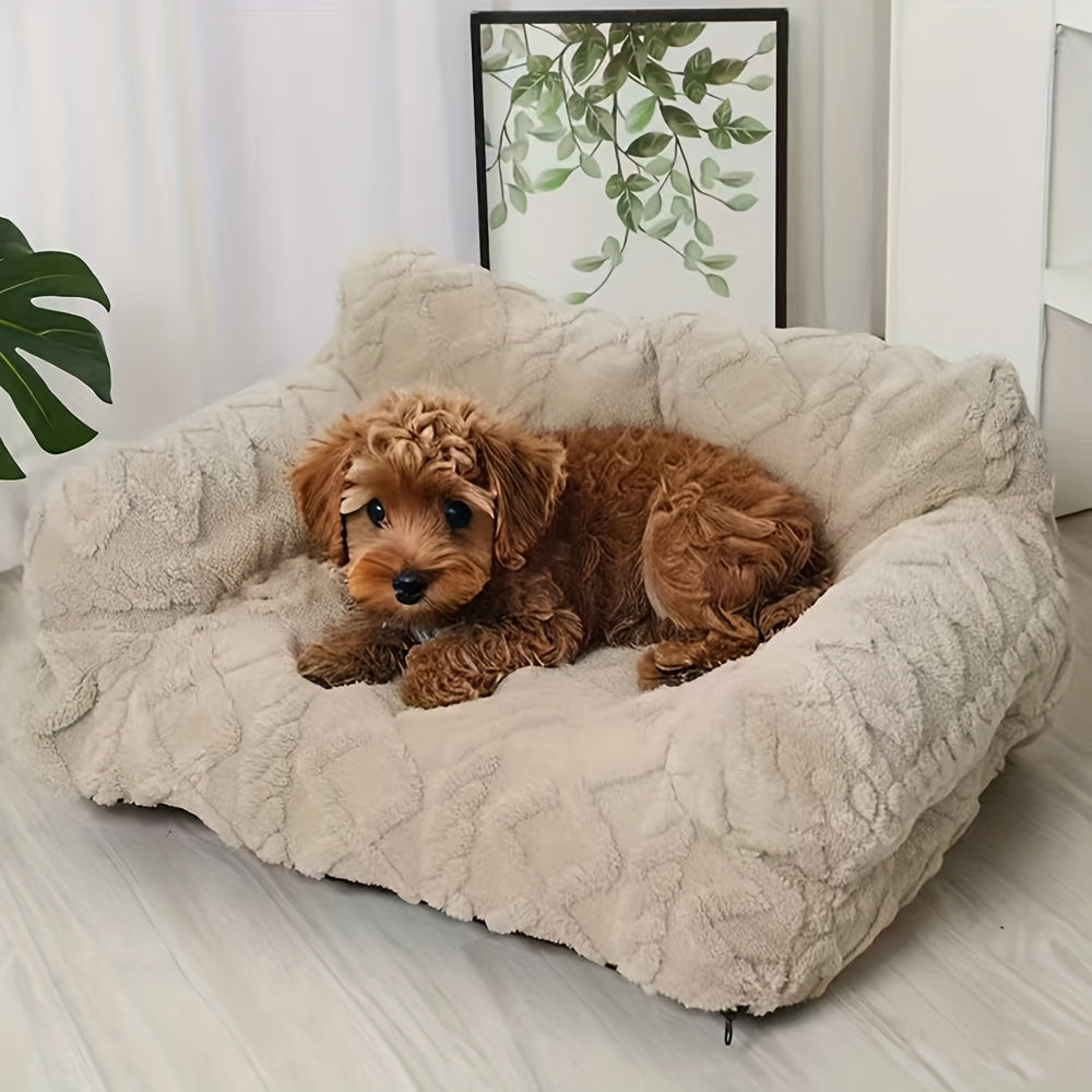 4-Size Heavy-Duty Pet Sofa Bed with Detachable Cover - All-Season Soft Polyester Bed with Plush Cushioning, Machine Washable & Easy-Clean Design, Warm All-year Round For Small,