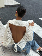 Backless Hollow-out Knitted Pullover Sweater