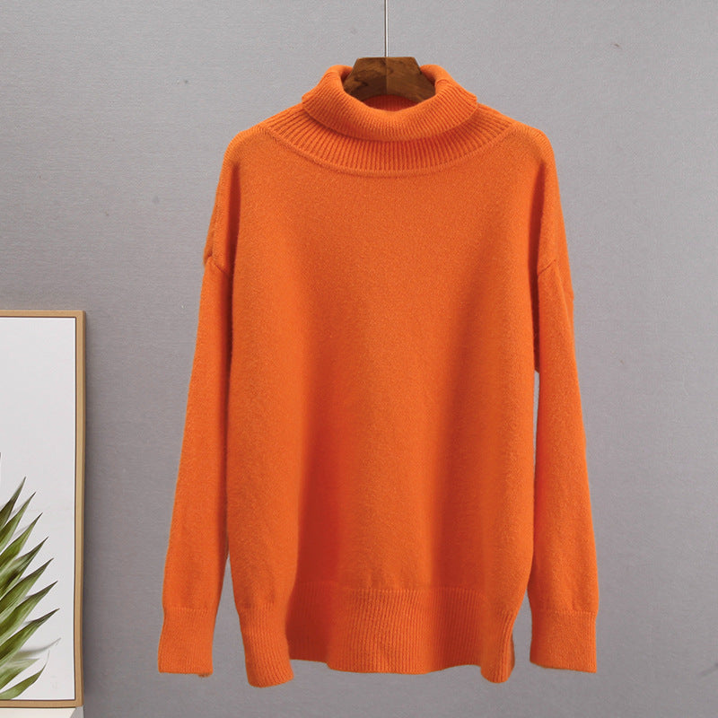 Autumn and Winter European and American Loose Basic Style Solid Color Pullover