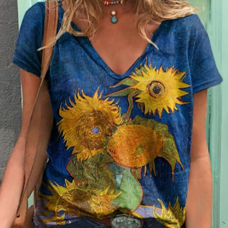Women's Loose-Fit Printed Pullover T-Shirt – Casual Short Sleeve Top
