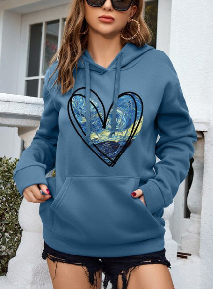 Retro Love Print College Style Women's Pullover Hoodie