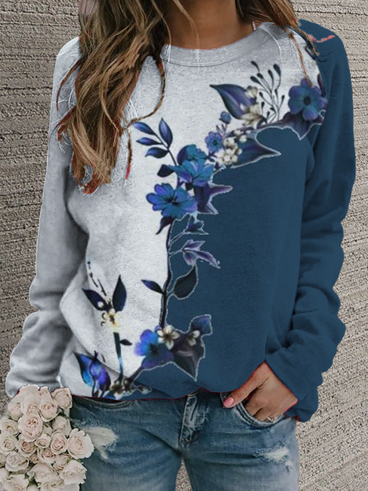 Women's Retro Floral Round Neck Casual Sweater