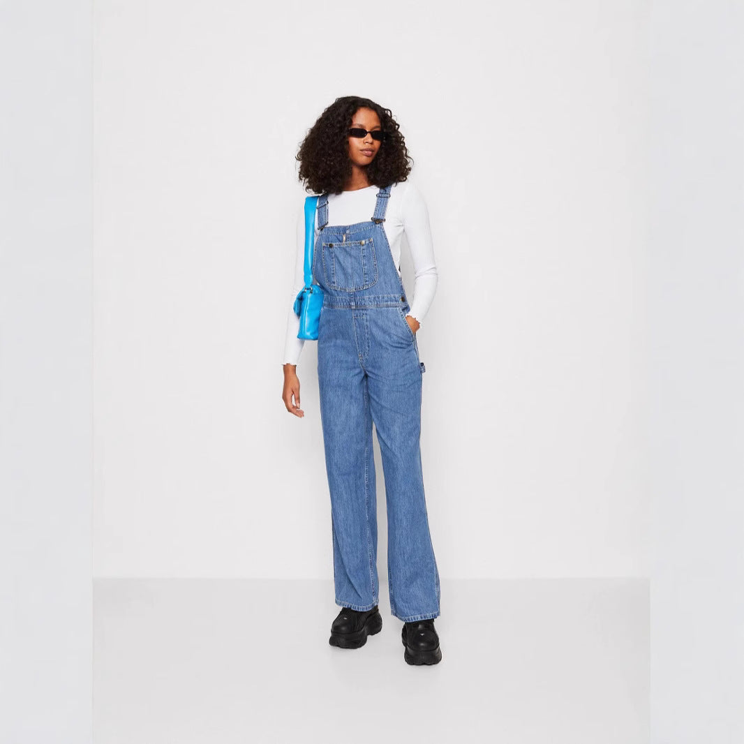 Fashion Loose And Slimming Women's Denim Suspender Trousers