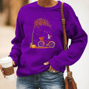 Women's Bicycle Print Fleece Long Sleeve Crew Neck Sweater