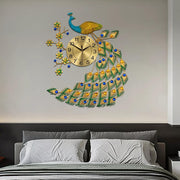 Luxury Peacock Wall Clock - Large 75x65cm (29.5x25.6") 3D Metal & Crystal Design, Silent Non-Ticking Quartz Movement, Battery-Powered (AA Battery Not Included) - Elegant Living Room, Peacock Clock, Clock Wall Clock