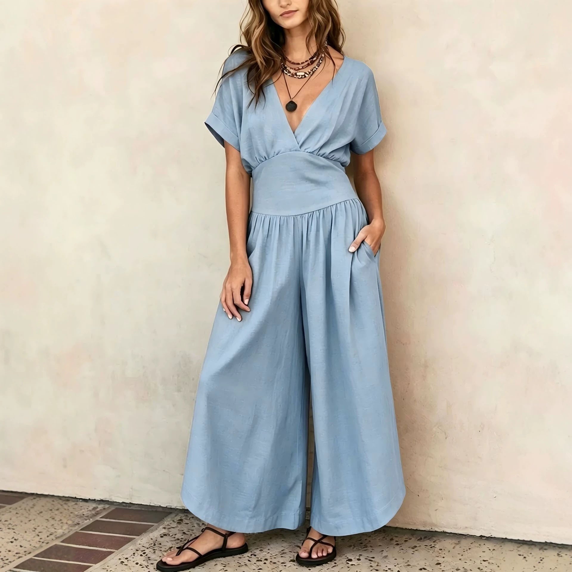 V-neck Casual Chic Womens Jumpsuit