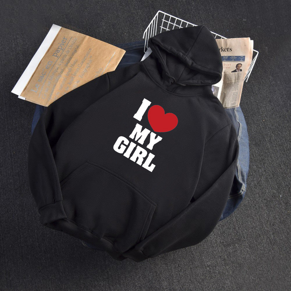 Cozy Love Letter Print Long Sleeve Hooded Hoodie