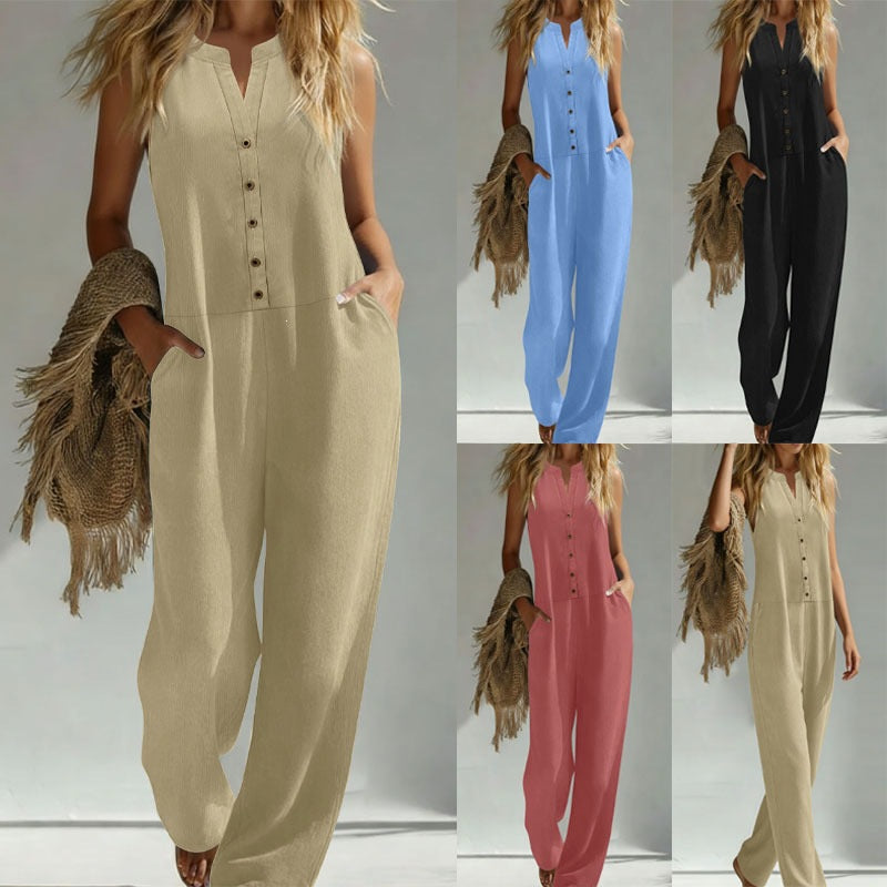 Chic V-Neck Wide-Leg Casual Jumpsuit