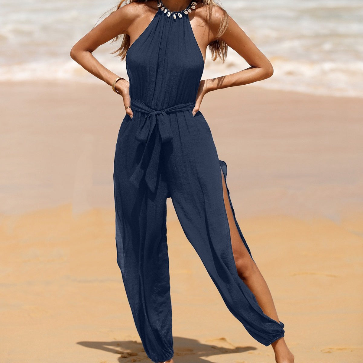 Women's Solid Color Versatile Tie-Up Bodysuit