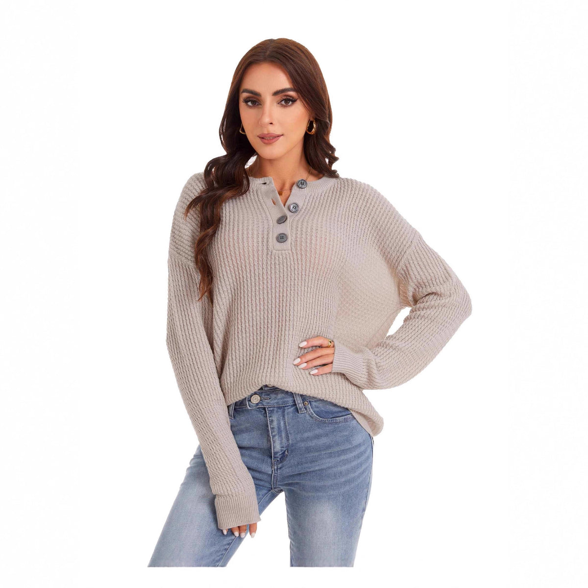 New Fallwinter Buttoned Crewneck Loosefit Sweater