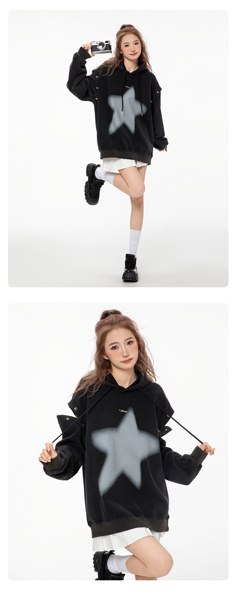 Distressed Graphic Couple's Loose Fit Autumn Sweater