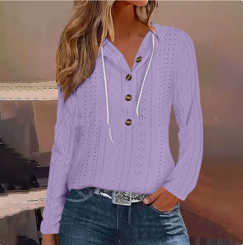 Chic Hollow Knit Long-Sleeve Sweater for Women