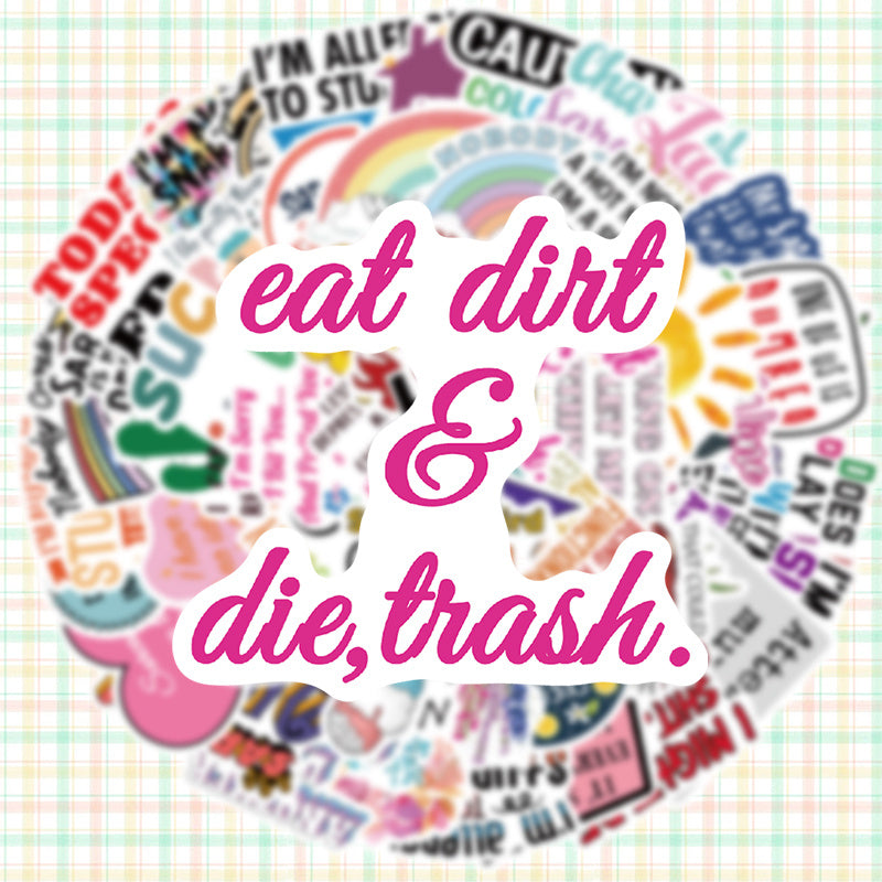 50-Piece Witty Graffiti Text Sticker Set – Humorous Creative Decals for Phones and Laptops