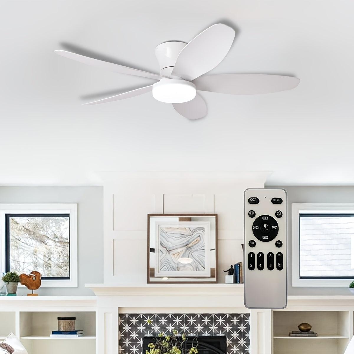 36-Inch Low Profile Ceiling Fan with LED Light and Remote - Black