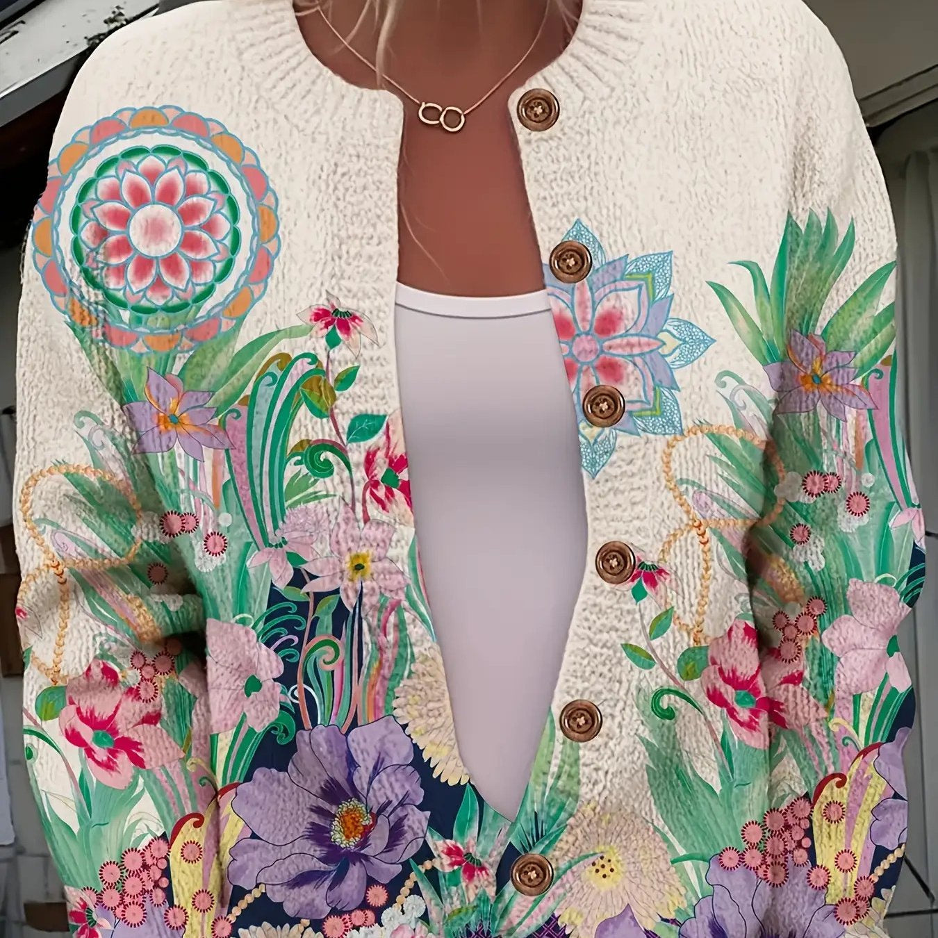 3D Print Open Front Knit Cardigan Sweater