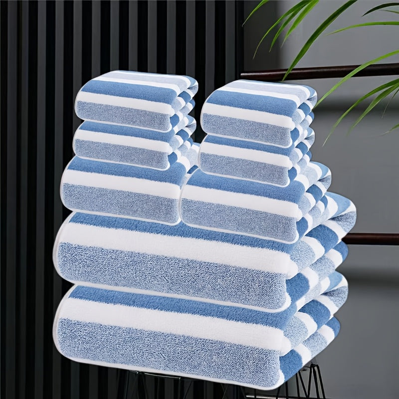 8pcs set, no hair loss, super water absorption, super soft five-star hotel standard two-color striped interval bath towel combination, including 2 large bath towels, 2 large Bath Towels and 4 Bath...