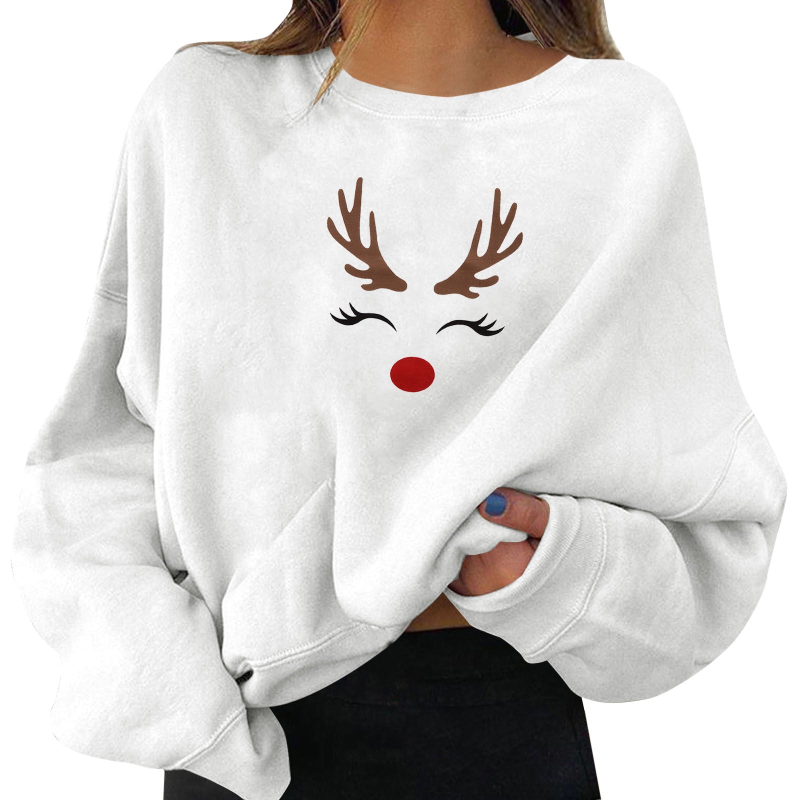 Festive Round Neck Print Christmas Sweatshirt