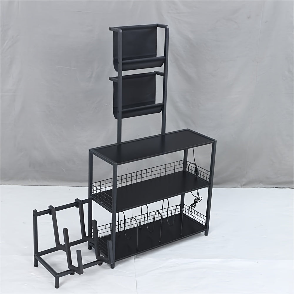 Multi‑Function Record Player Stand with Guitar Rack and Vinyl Storage Cabinet