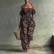 Floral Ruched Puff Sleeve Jumpsuit