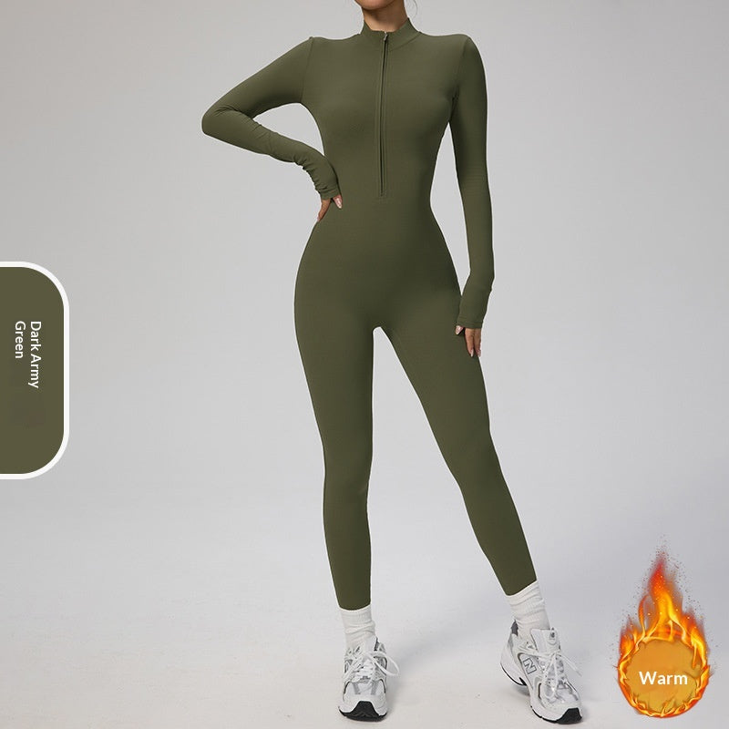 Women's Fleece-Lined Long-Sleeve Yoga Jumpsuit