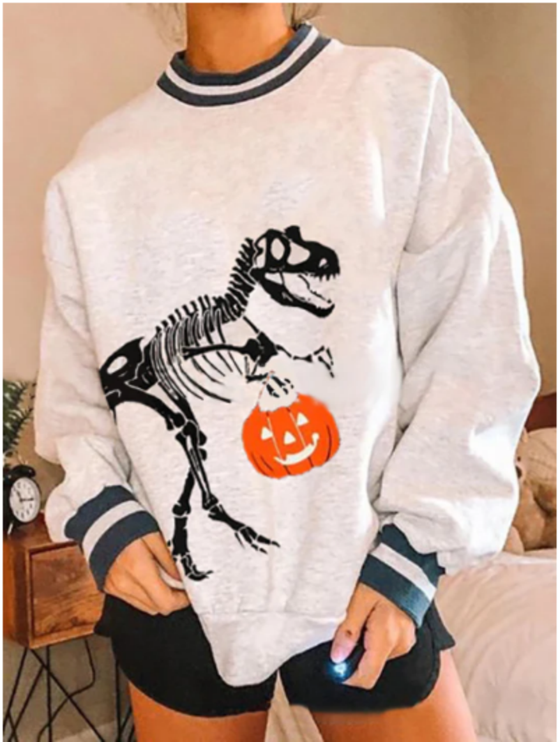 Women's Halloween Skull & Pumpkin Print Casual Sweater
