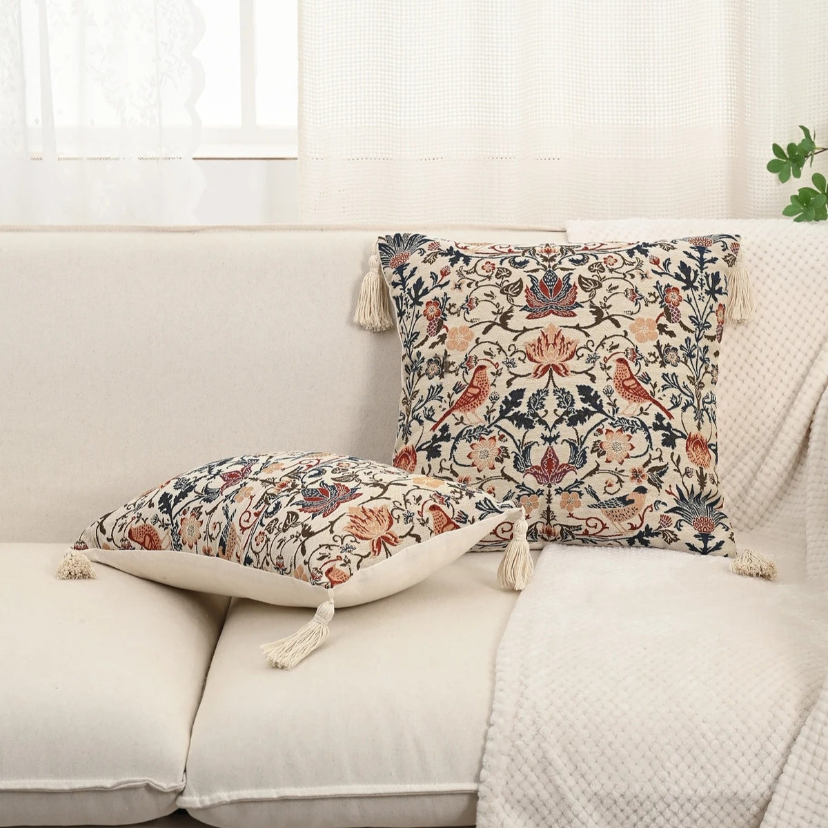 French Retro Floral Magpie Pillow Cover - Jacquard Decorative Cushion