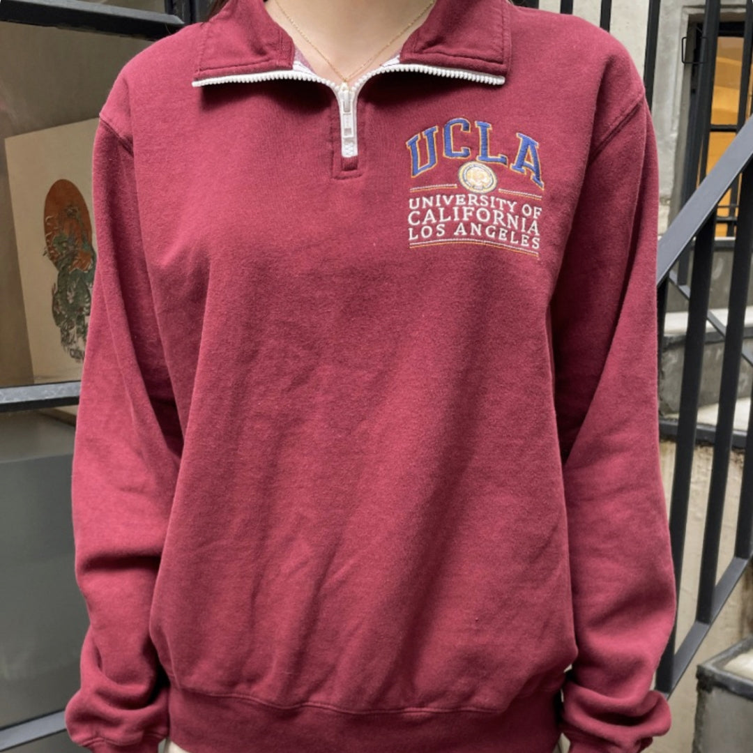 Wine Red Half-Zip Terry Pullover Sweater