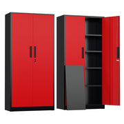 71" Heavy-Duty Steel Storage Cabinet with Locking Doors & Adjustable Shelves - Red/Black Heavy Metal File Cabinet, -Standing Organizer System for Home, Office, Garage, Closet - Lockable Shelving Un...