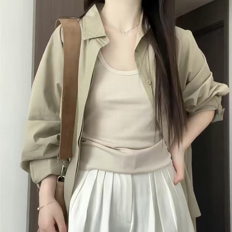 Rare Long-sleeve Green Shirt Jacket For Women