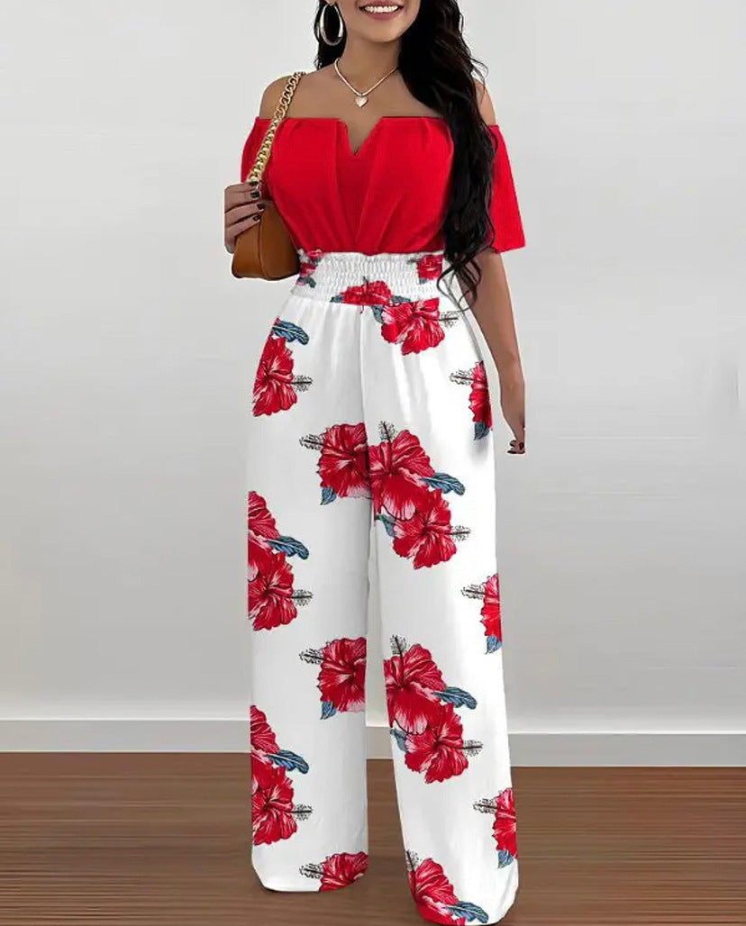 Women's Printed Off-Shoulder Fitted Waist Romper