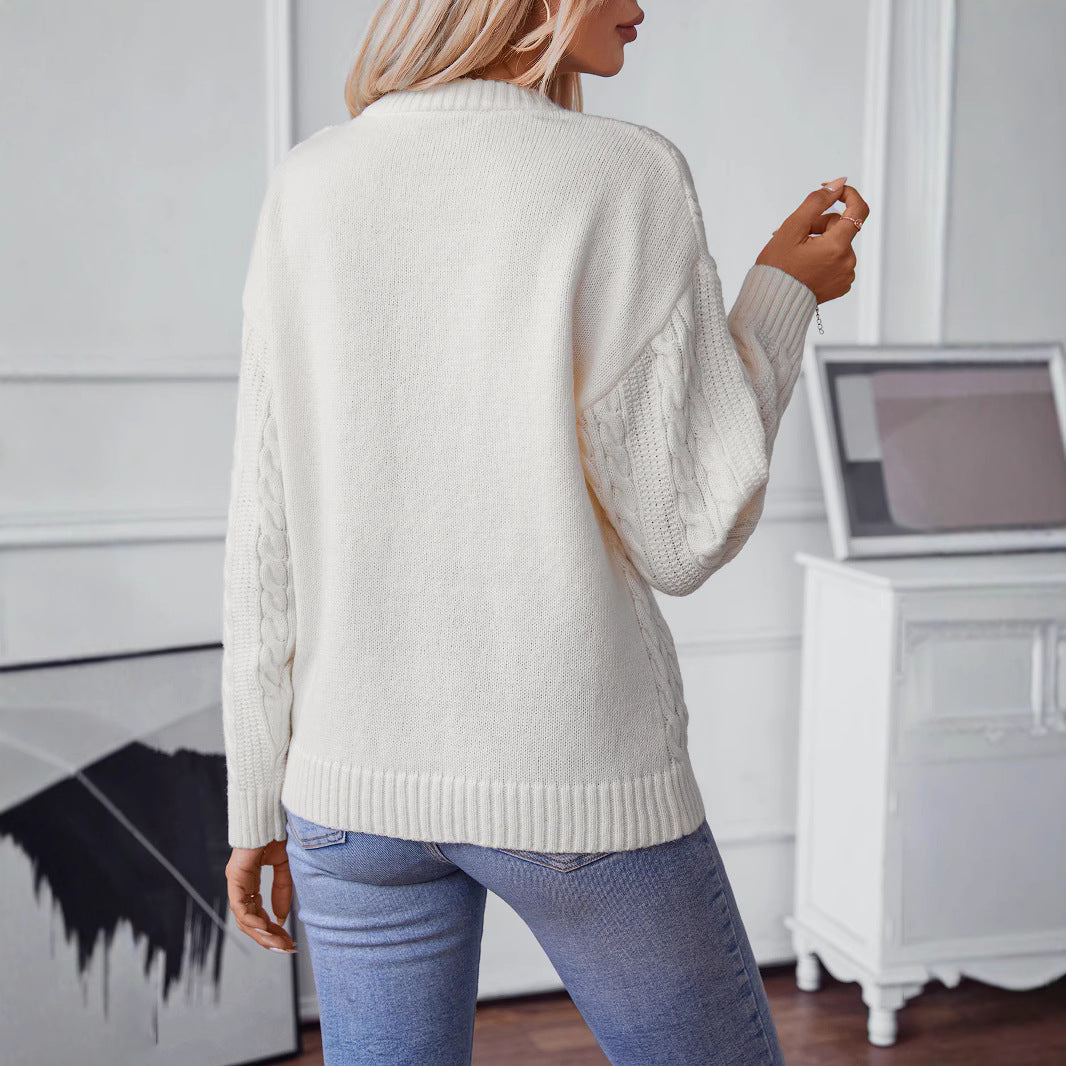European and American Fashion Round Neck Twist Knit Sweater Pullover Long Sleeve